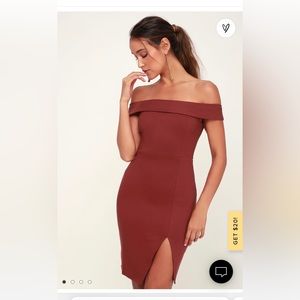 Way Of Love Wine Red Off-the-Shoulder Bodycon Dress